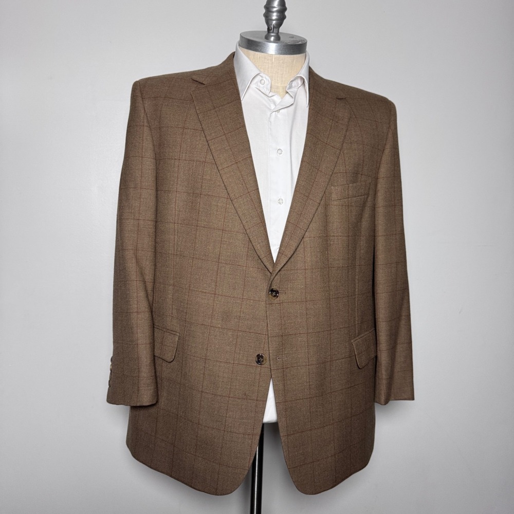 Jos. A. Bank Blazer Mens 50 RG Brown Windowpane Wool Signature Collection Gordon